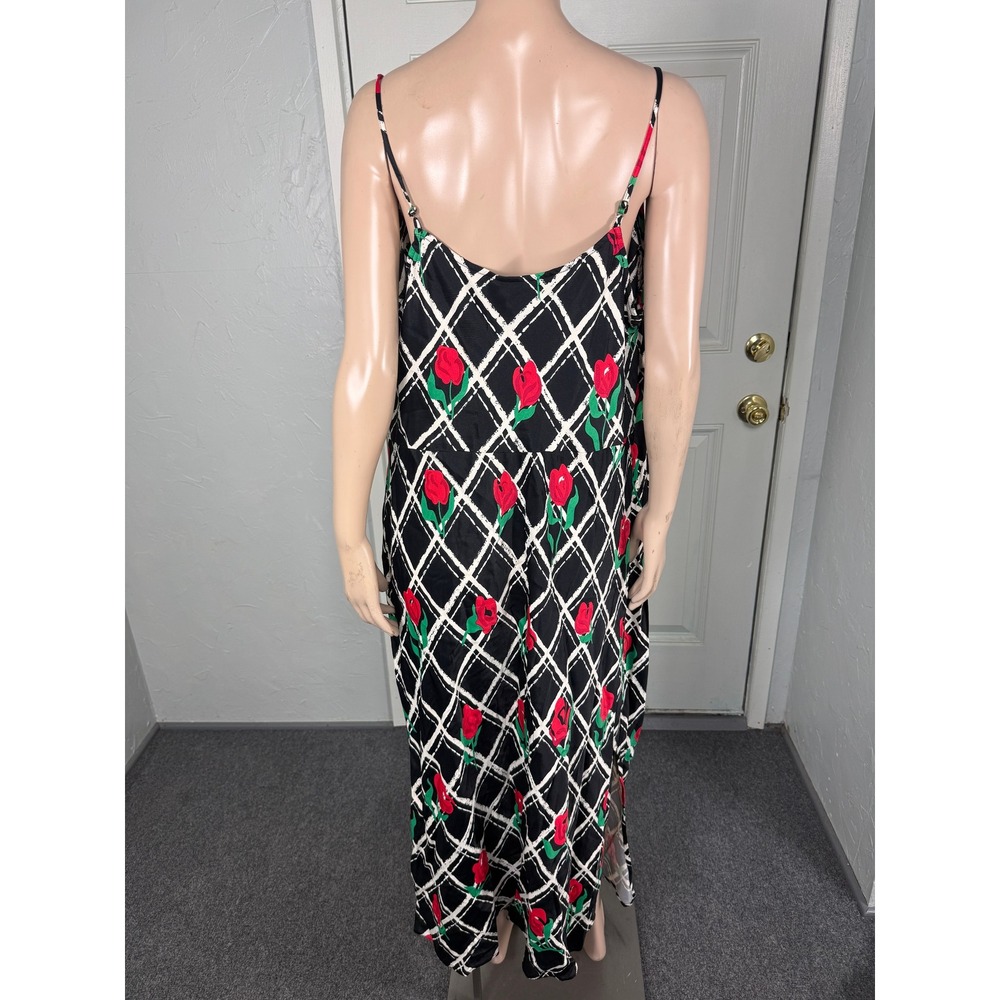 Anthropologie Elyse Slip Dress 1X Viscose Floral Rose Plaid Midi Plus Size U3-10 - Picture 4 of 8